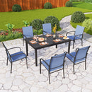 PHI VILLA 7 PCS Outdoor Dining Set 6 Textilene Fixed Chairs & Adjustable Table
