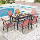 PHI VILLA 7 PCS Outdoor Dining Set 6 Textilene Fixed Chairs & Adjustable Table