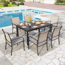 PHI VILLA 7 PCS Outdoor Dining Set 6 Textilene Fixed Chairs & Adjustable Table