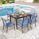 PHI VILLA 7 PCS Outdoor Dining Set 6 Textilene Fixed Chairs & Adjustable Table