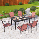 PHI VILLA 7 PCS Outdoor Dining Set 6 Textilene Fixed Chairs & Adjustable Table