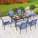 PHI VILLA 7 PCS Outdoor Dining Set 6 Textilene Fixed Chairs & Adjustable Table