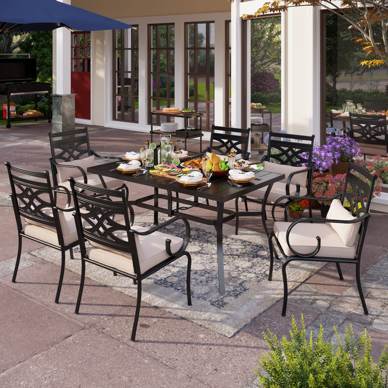 PHI VILLA 7-Piece Outdoor Dining Set 6 Fixed Chairs and Steel Rectangle Table