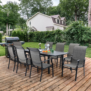 PHI VILLA 7-Piece/9-Piece Outdoor Dining Set with Adjustable Table & Textilene Dining Chairs