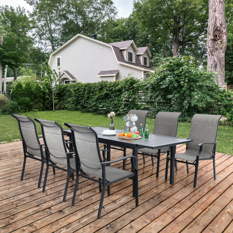 PHI VILLA 7-Piece/9-Piece Outdoor Dining Set with Adjustable Table & Textilene Dining Chairs