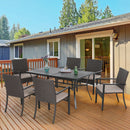 PHI VILLA 7-Piece Outdoor Dining Set with Rattan Cushioned Chairs & Steel Panel Table