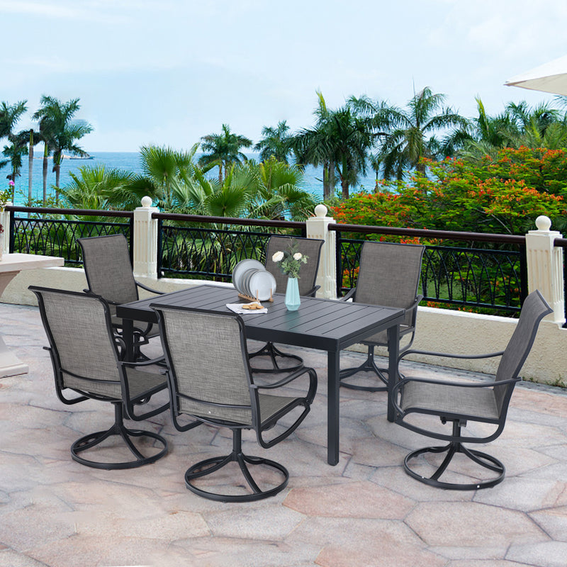 PHI VILLA 7-Piece/9-Piece Outdoor Patio Dining Set Adjustable Table & Textilene Swivel Chairs