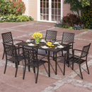 PHI VILLA 7-Piece Patio Dining Set 6 Fixed Stackable Chairs and Steel Rectangle Table