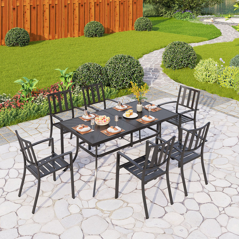 PHI VILLA 7-Piece Patio Dining Set 6 Stackable Chairs and Rectangle Table