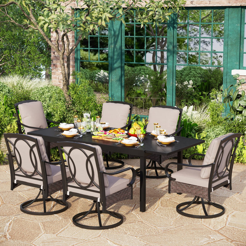 PHI VILLA 7-Piece/9-Piece Patio Dining Set With Extendable Table & Steel Swivel Chairs