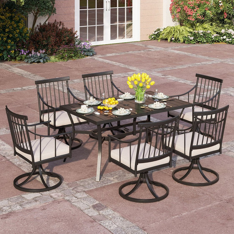 PHI VILLA 7-Piece Patio Dining Set With square Table & 6 Swivel Chairs