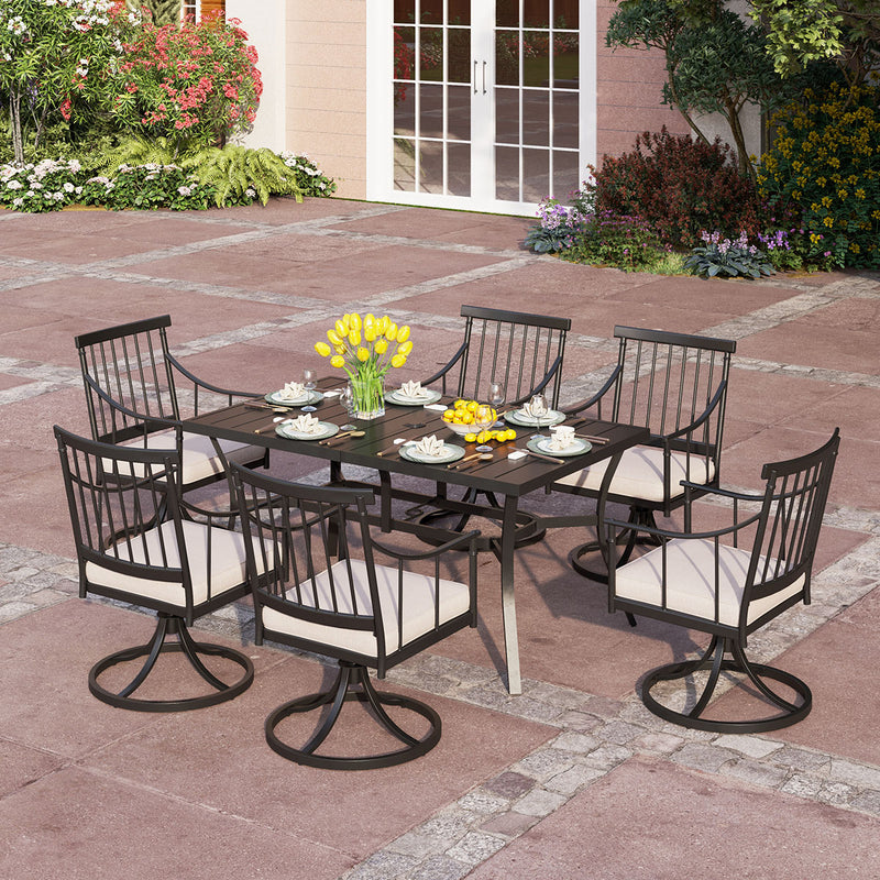 PHI VILLA 7-Piece Patio Dining Set With square Table & 6 Swivel Chairs