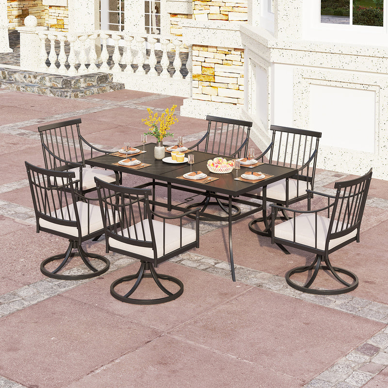 PHI VILLA 7-Piece Patio Dining Set With square Table & 6 Swivel Chairs