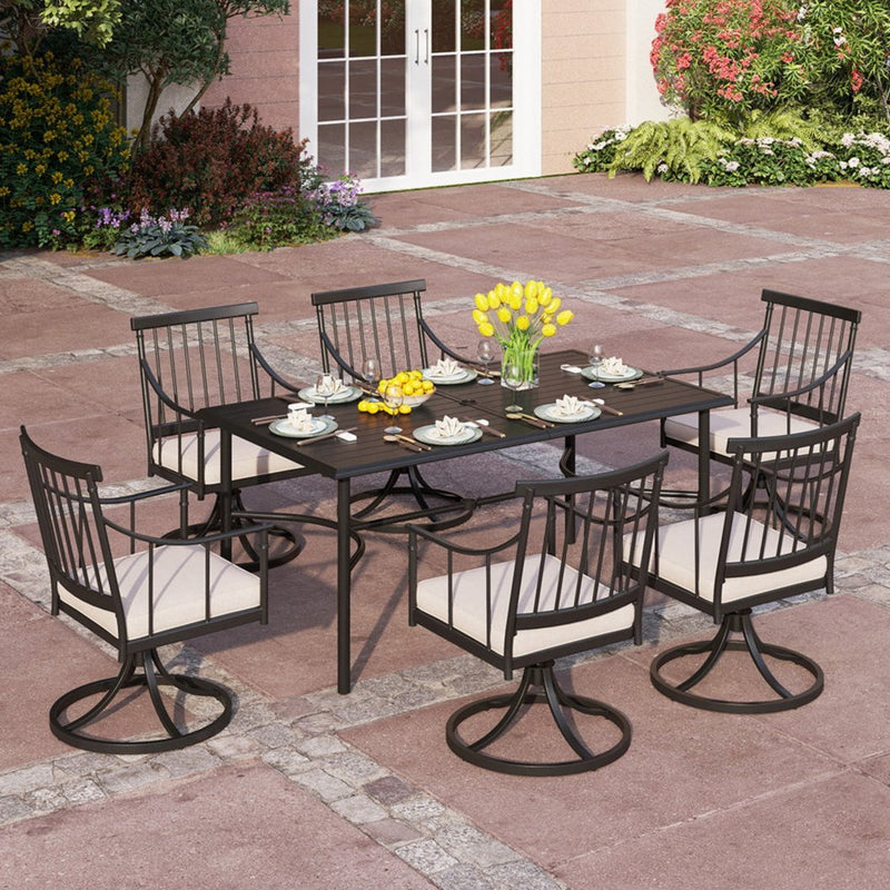 PHI VILLA 7-Piece Patio Dining Set With square Table & 6 Swivel Chairs