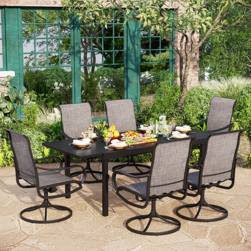 PHI VILLA 7-Piece/9-Piece Patio Dining Set with Extendable Table & Textilene Swivel Chairs