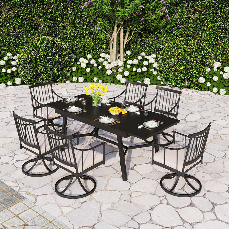 PHI VILLA 7-Piece/9-Piece Patio Dining Set With Extendable Table & Steel Swivel Chairs