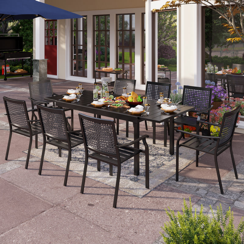 PHI VILLA 7-Piece/9-Piece Patio Dining Set with Adjustable Table & Steel Fixed/Swivel Chairs