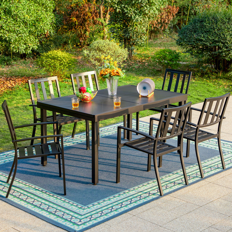 PHI VILLA 7-piece / 9-piece Patio Dining Sets Extendable Steel Table and Stackable Chairs
