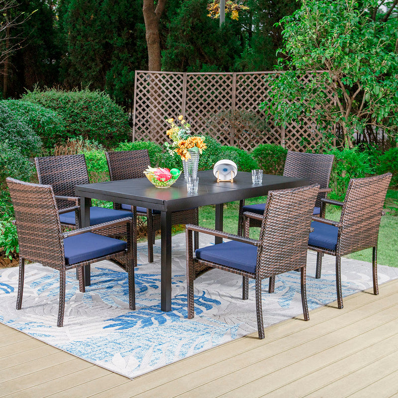 PHI VILLA 7 piece/ 9 piece Outdoor Dining Set With Rattan Cushioned Chairs & Extendable Steel Table