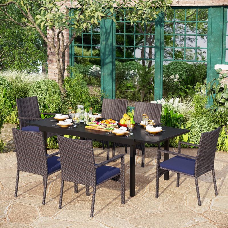 PHI VILLA 7 piece/ 9 piece Outdoor Dining Set With Rattan Cushioned Chairs & Extendable Steel Table