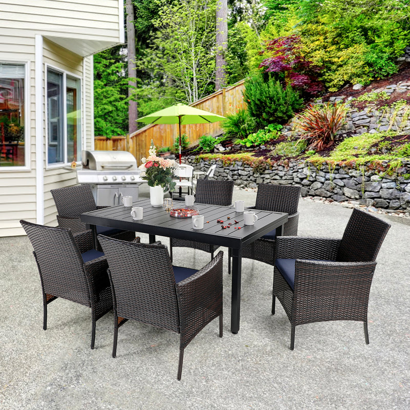 PHI VILLA 7 piece 9 piece Patio Dining Set With Rattan Cushioned Chairs & Extendable Steel Table