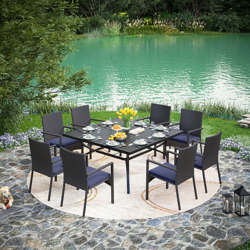 PHI VILLA 9 PCS Patio Dining Set with Large Square Table & 8 Rattan Chairs