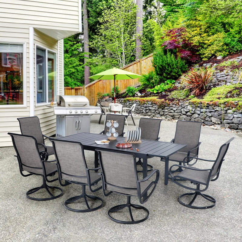PHI VILLA 7-Piece/9-Piece Outdoor Patio Dining Set Adjustable Table & Textilene Swivel Chairs