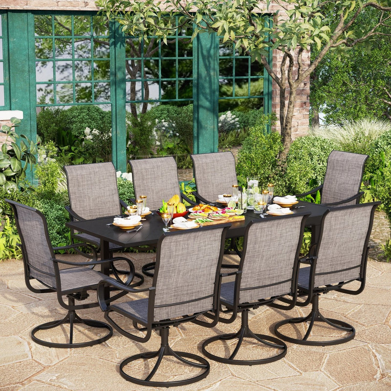 PHI VILLA 7-Piece/9-Piece Patio Dining Set with Extendable Table & Textilene Swivel Chairs