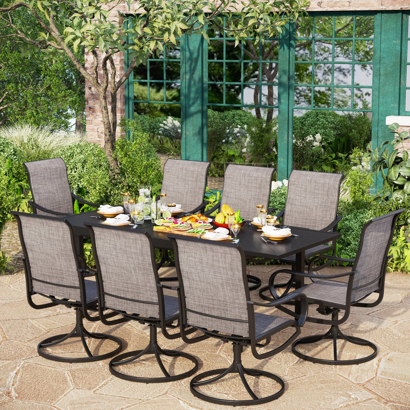 PHI VILLA 7-Piece/9-Piece Patio Dining Set with Extendable Table & Textilene Swivel Chairs