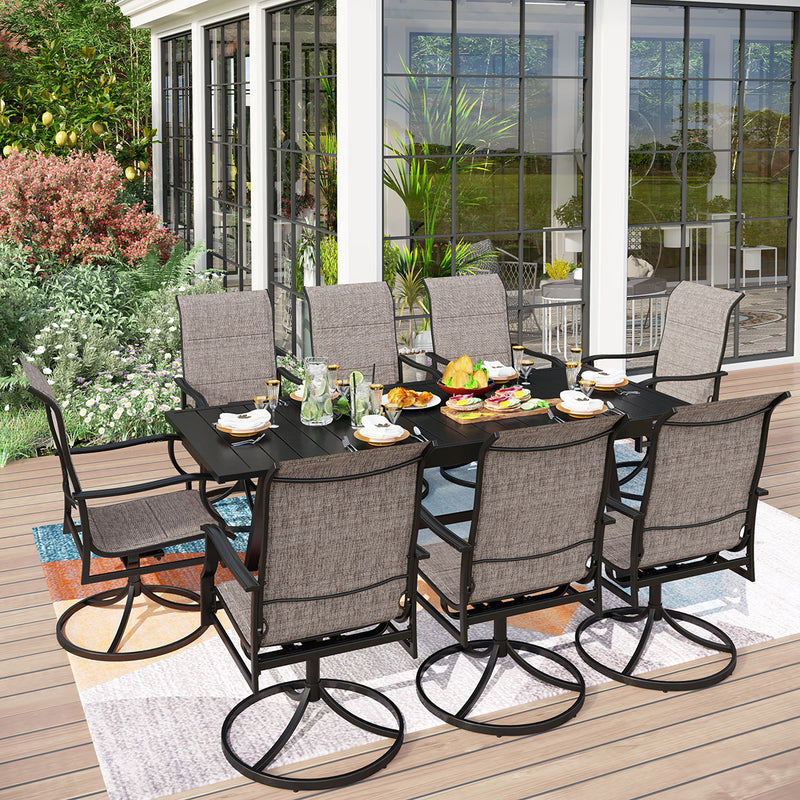 PHI VILLA 7-Piece/9-Piece Patio Dining Set with Extendable Table & Wave Arm Padded Textilene Swivel Chairs