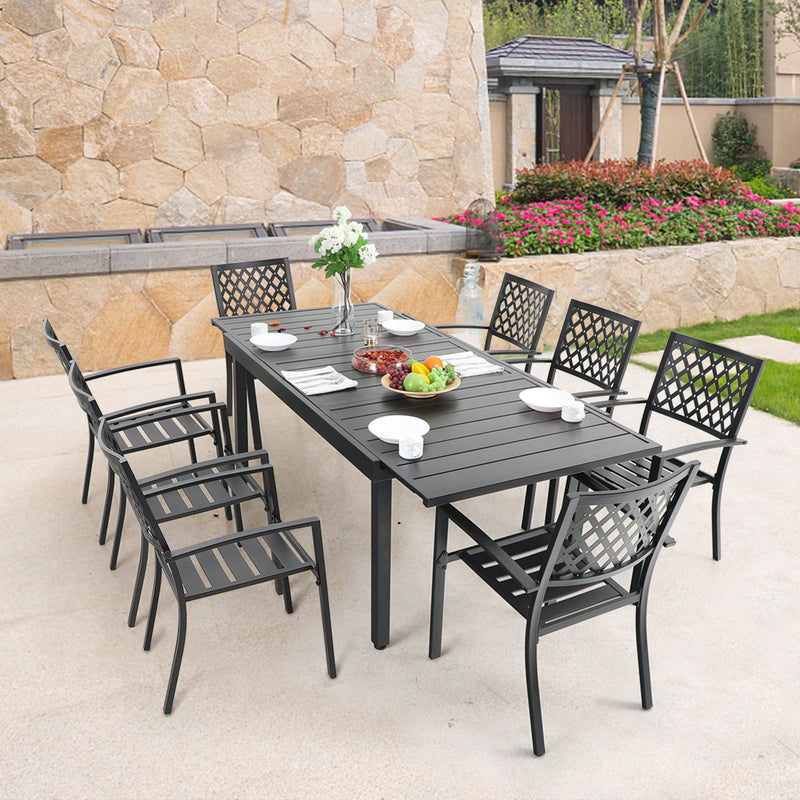 PHI VILLA 7-piece / 9-piece Outdoor Dining Sets Adjustable Steel Table and Stackable Chairs