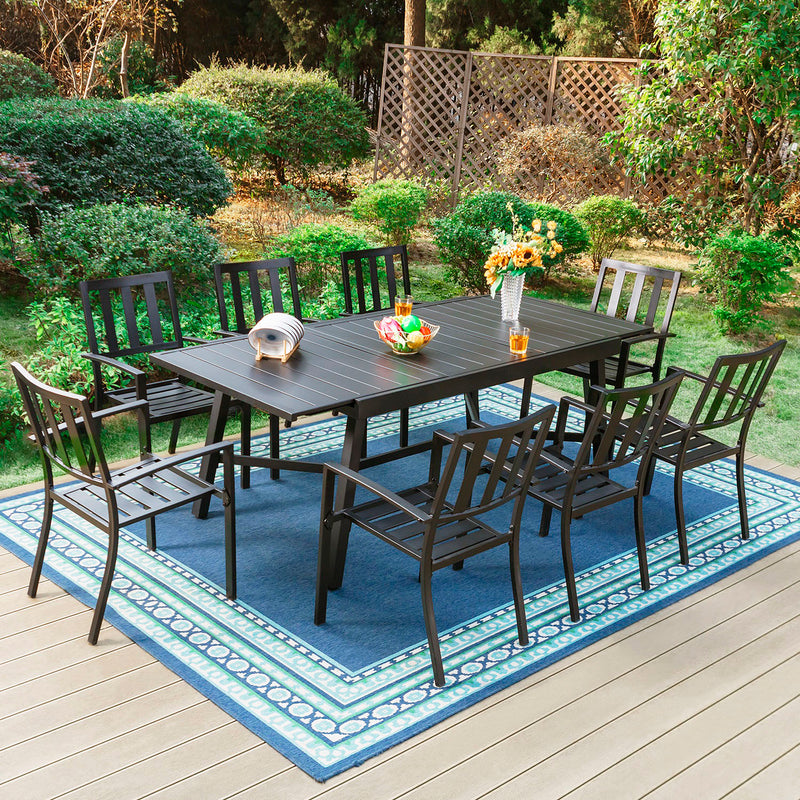 PHI VILLA 7-piece 9-piece Patio Dining Sets Extendable Steel Table a
