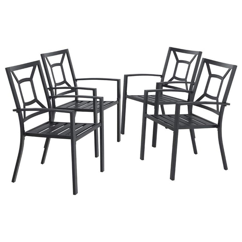 PHI VILLA Outdoor Patio Steel Frame Dining Arm Fixed Chairs