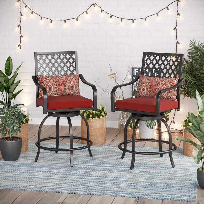 PHI VILLA Outdoor Extra Wide Height Swivel Bar Stools Set