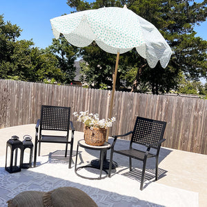 PHI VILLA Outdoor Fixed Steel Dining Chairs with Woven Pattern