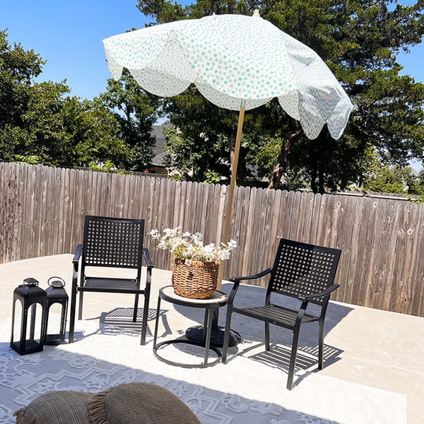 PHI VILLA Outdoor Fixed Steel Dining Chairs with Woven Pattern