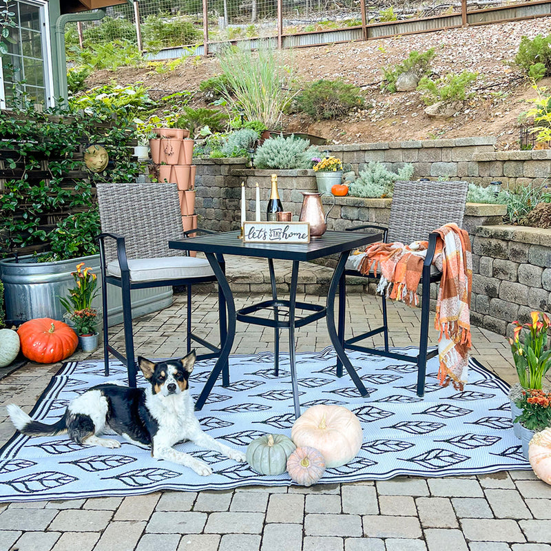 PHI VILLA Outdoor High Bar Stool Set Rattan Back Cushioned Seat