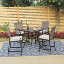 PHI VILLA Outdoor High Bar Stool Set Rattan Back & Cushioned Seat Bar stool & Steel High Table