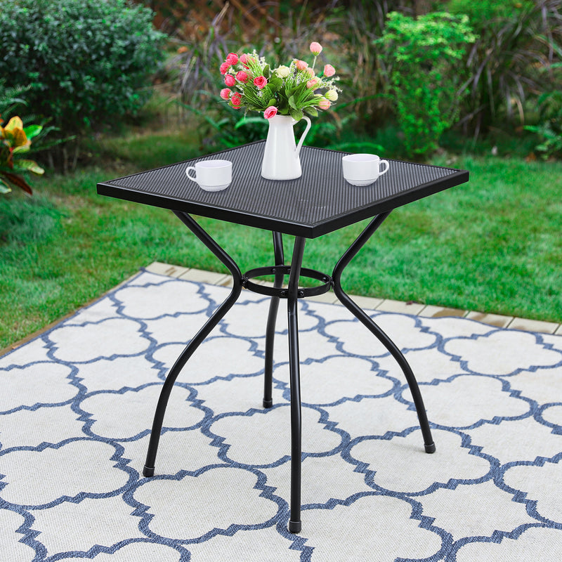 PHI VILLA Outdoor Mesh Steel Square Table Patio Bistro Table