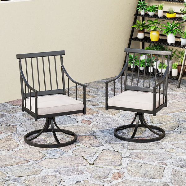 PHI VILLA Outdoor Metal Swivel Dining Chairs with Cushion