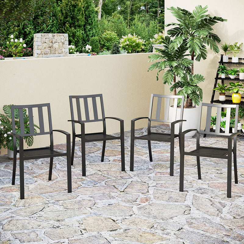 PHI VILLA Outdoor Patio Steel Frame Dining Arm Fixed Chairs