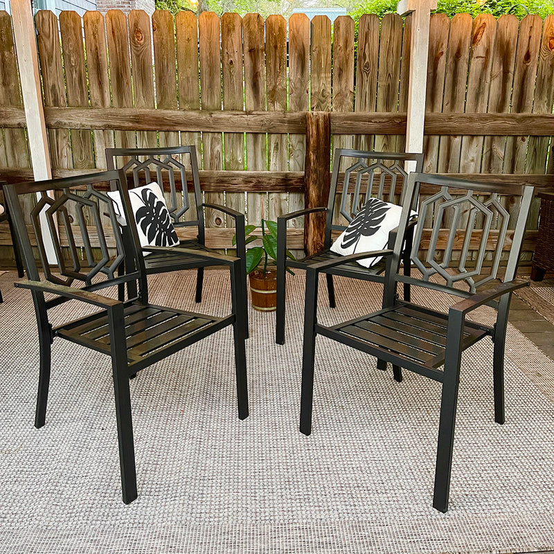 PHI VILLA Outdoor Patio Steel Frame Dining Arm Fixed Chairs