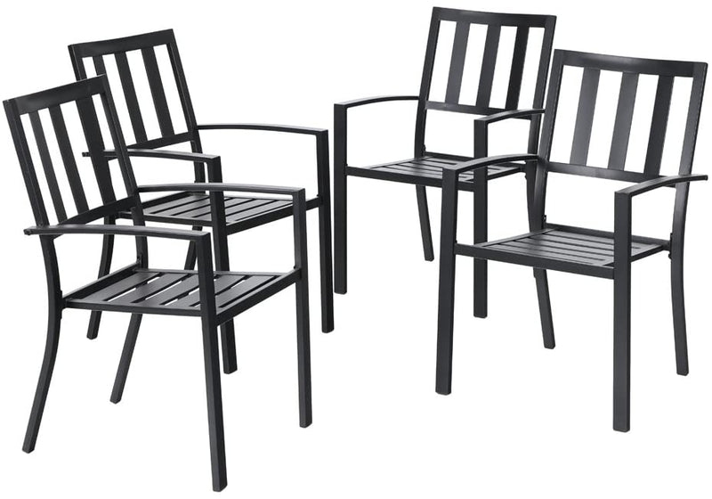 PHI VILLA Outdoor Patio Steel Frame Slat Seat Dining Arm Chairs Set of 4