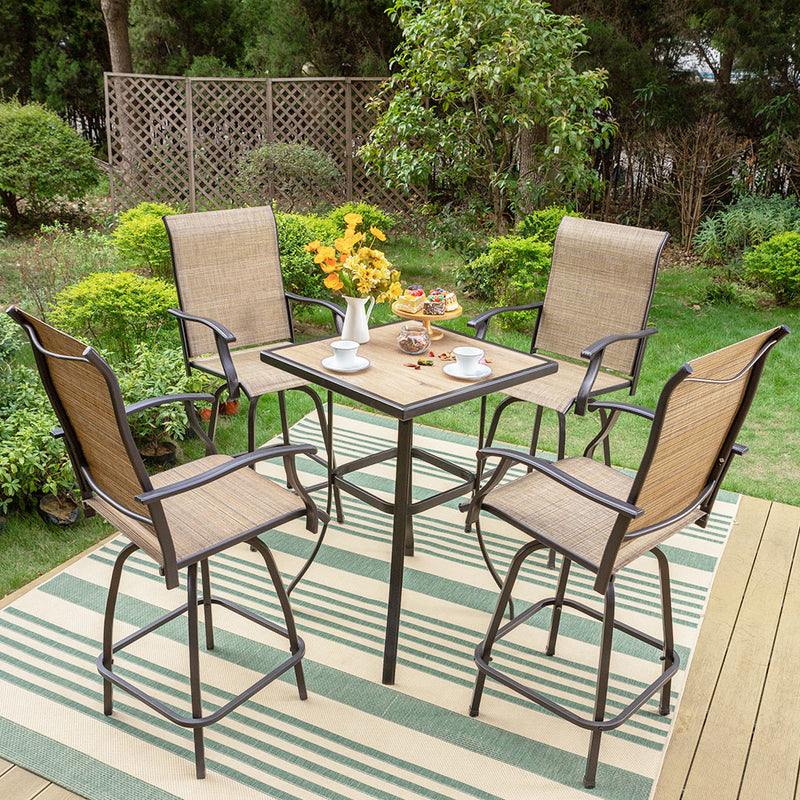 PHI VILLA 5-Piece Patio Bistro Set of 1 Coffee Table & 4 Bar Stools