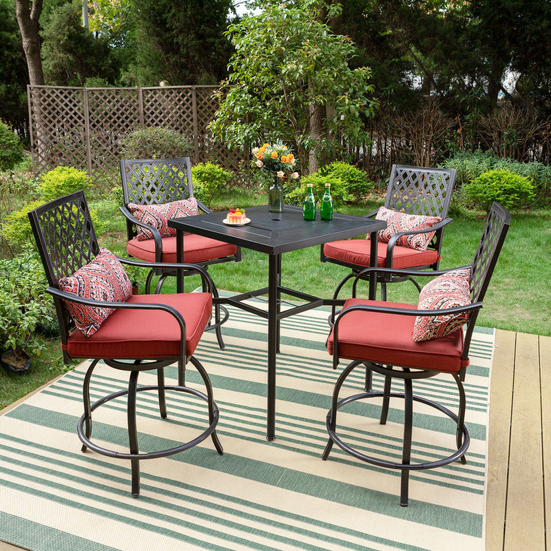 PHI VILLA Patio Bar Stools Set with Swivel Cushioned Bar Stools and High Table