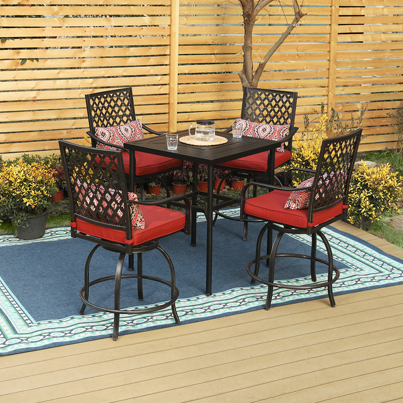 PHI VILLA Patio Bar Stools Set with Swivel Cushioned Bar Stools and High Table