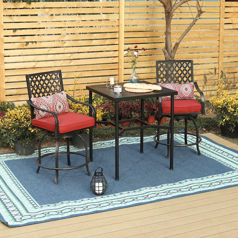 PHI VILLA Patio Bar Stools Set with Swivel Cushioned Bar Stools and High Table