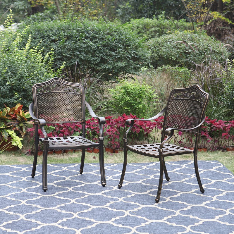 PHI VILLA Patio Dining Fixed Chairs Cast Aluminum , Set of 2 