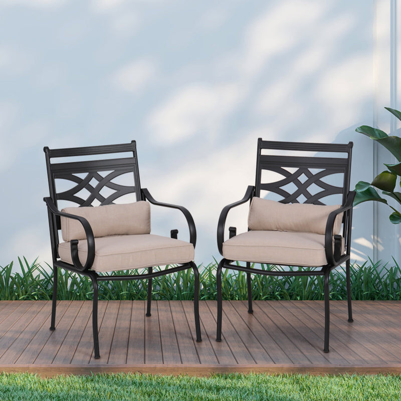 PHI VILLA Patio Fixed Steel Dining Chairs-Set of 2