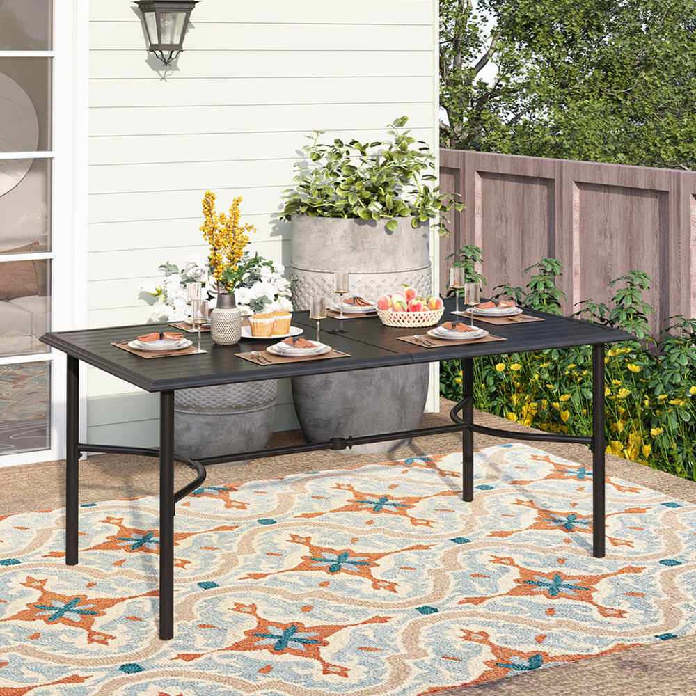 PHI VILLA Patio Rectangle Steel Slatted Dining Table